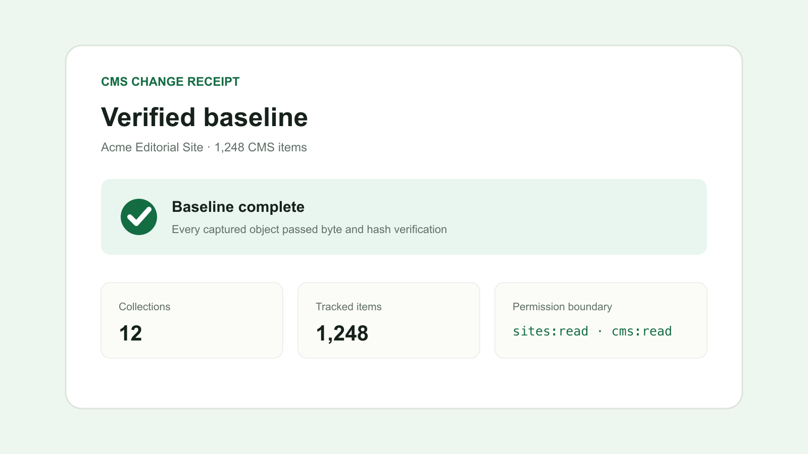 Webflow site baseline with verified CMS item coverage