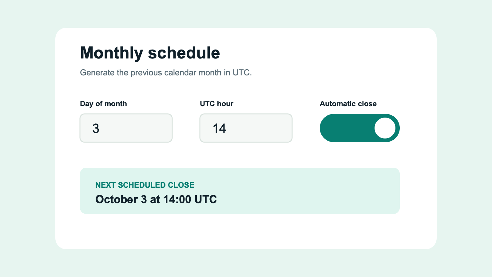 Course Close Receipt UTC schedule controls