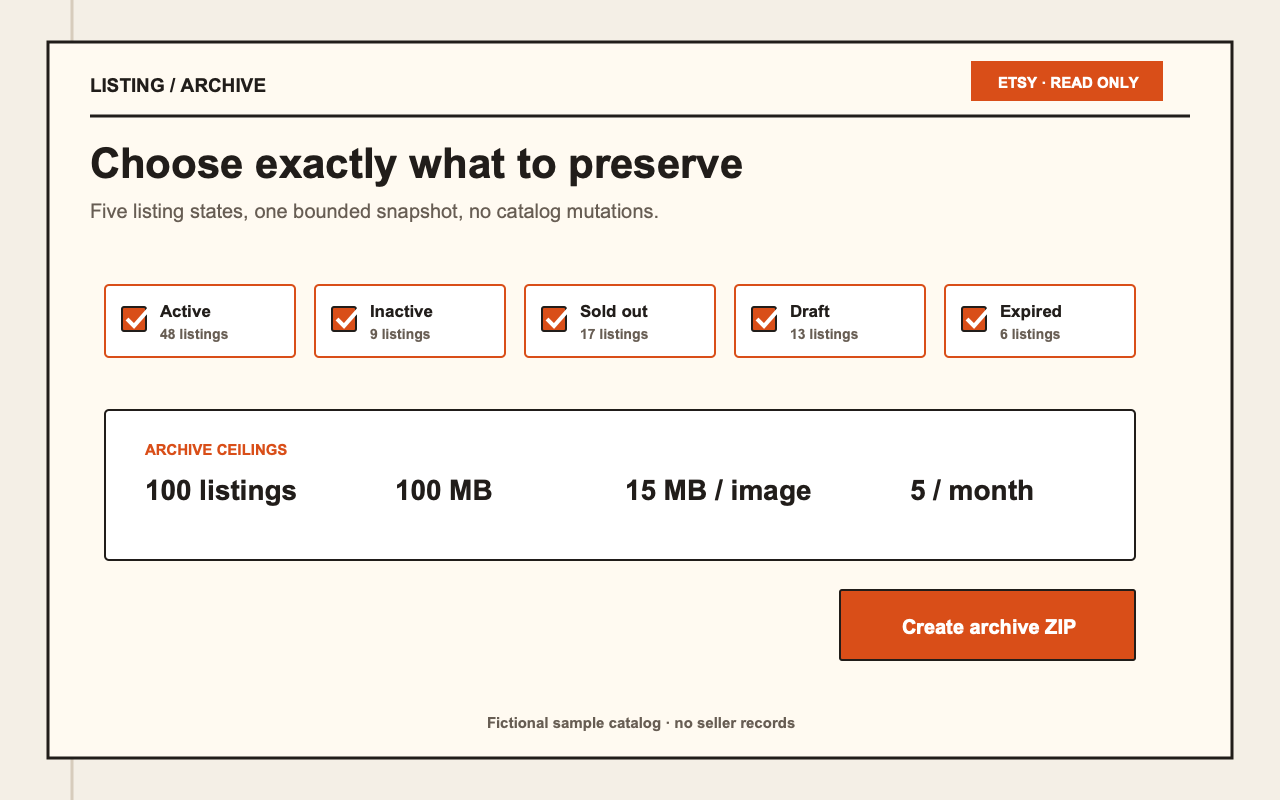 Select Etsy listing states for an archive